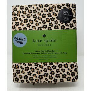 KATE SPADE LEOPARD FLORAL Animal Print Cotton EXTRA LONG TWIN Sheet Set NEW
